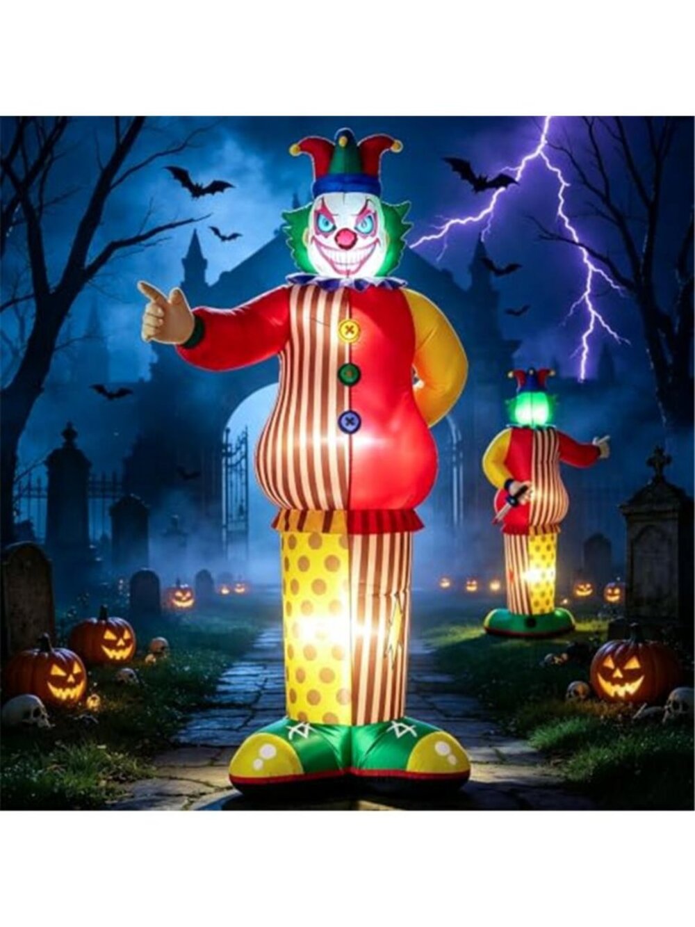 6FT Halloween Inflatable Scary Clown with Built-in LED Lights, Large Blow Up